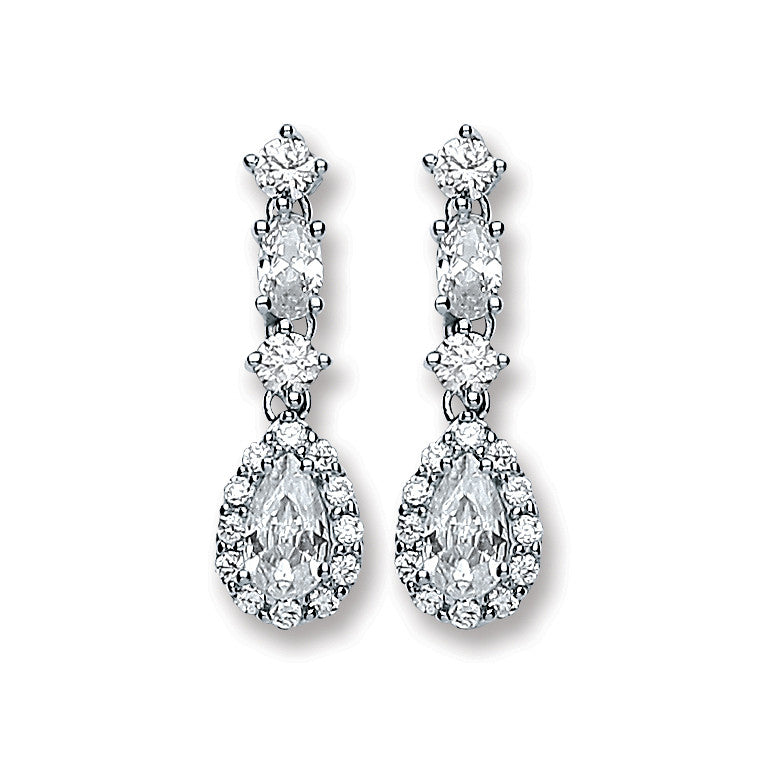 Silver Cubic Zirconia Graduated Teardrop Stud Earrings
