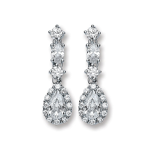 Silver Cubic Zirconia Graduated Teardrop Stud Earrings