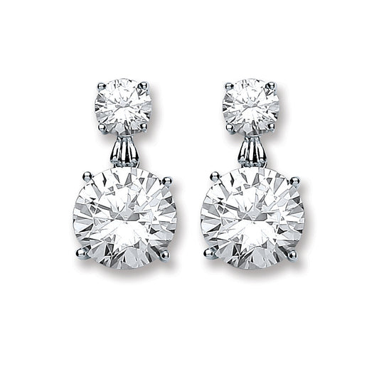 Silver Big Round Cubic Zirconia Drop Earrings
