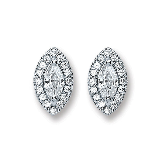 Silver Marquese Shape Cubic Zirconia Stud Earrings