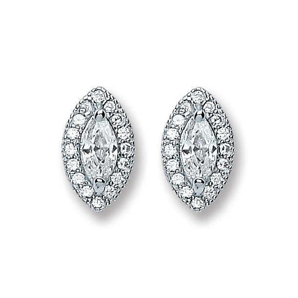 Silver Marquese Shape Cubic Zirconia Stud Earrings