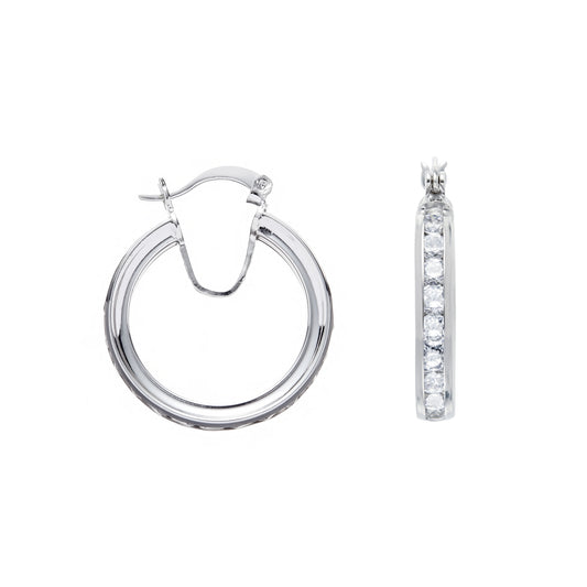 Silver Channel Set Cubic Zirconia Hoop Earrings