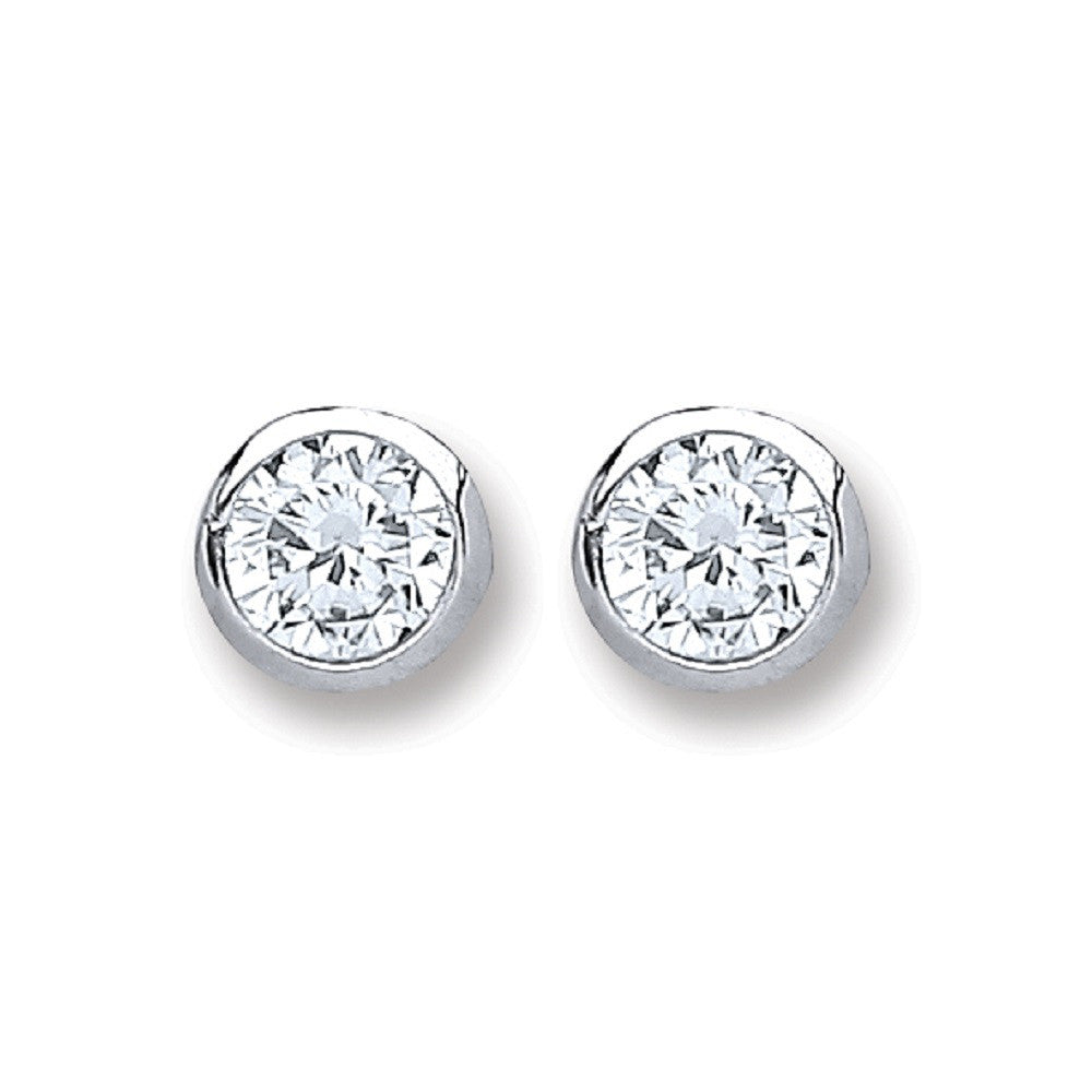 Silver 4mm Round Cubic Zirconia Rub Over Set Studs