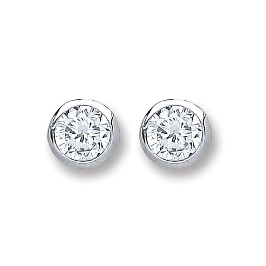Silver 4mm Round Cubic Zirconia Rub Over Set Studs
