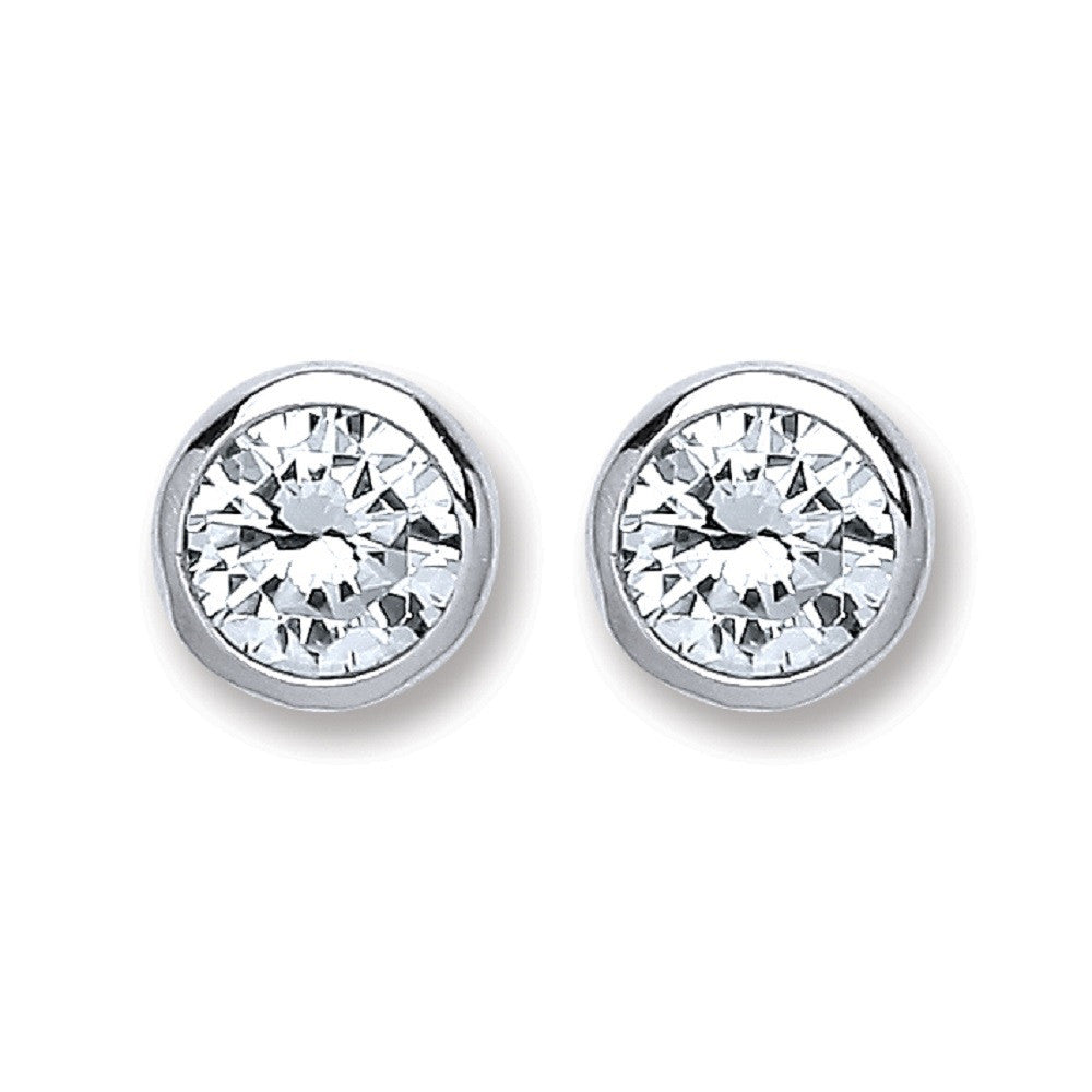 Silver Rd. Bril. Cut Rub Over Setting 6mm Cubic Zirconia Stud