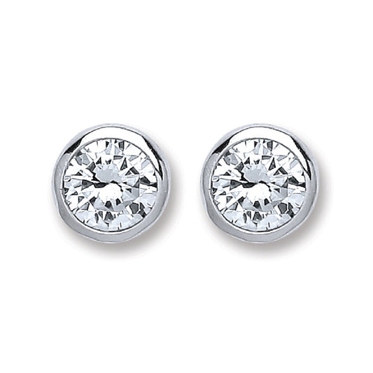 Silver Rd. Bril. Cut Rub Over Setting 6mm Cubic Zirconia Stud