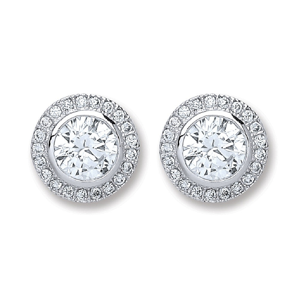 Silver Round Cubic Zirconia Stud Earrings