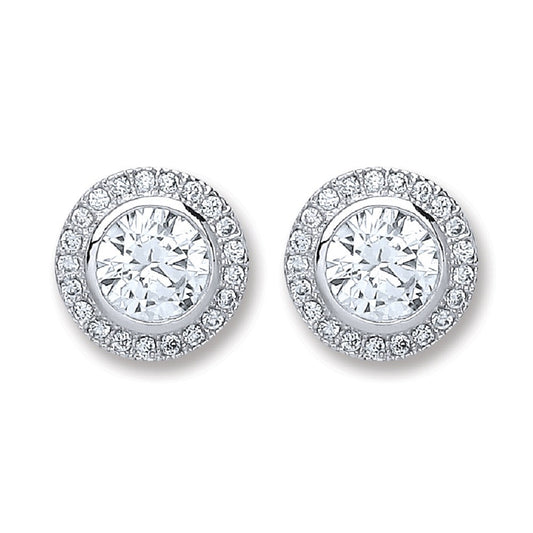 Silver Round Cubic Zirconia Stud Earrings