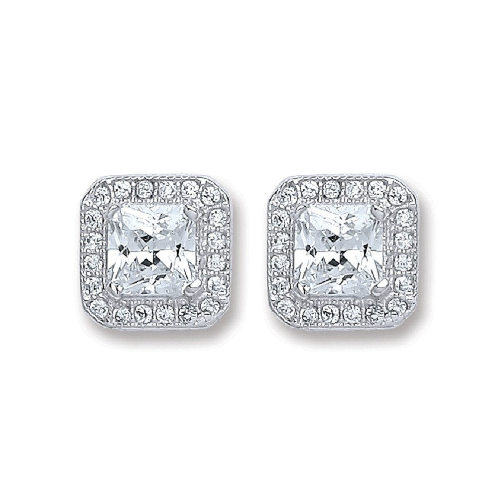 Silver Square Cubic Zirconia Stud Earrings - Fine Ring - Certified Authentic - Swiss Made – Luxury Jewellery by Imperi