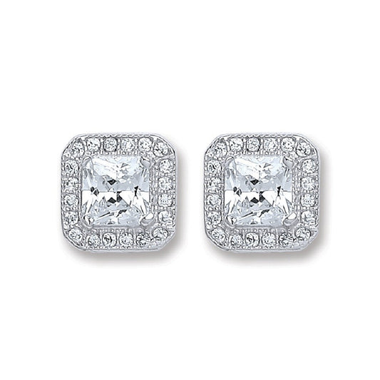 Silver Square Cubic Zirconia Stud Earrings - Fine Ring - Certified Authentic - Swiss Made – Luxury Jewellery by Imperi