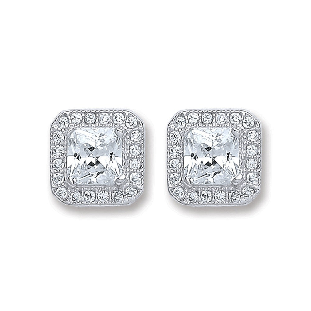 Silver Square Cubic Zirconia Stud Earrings