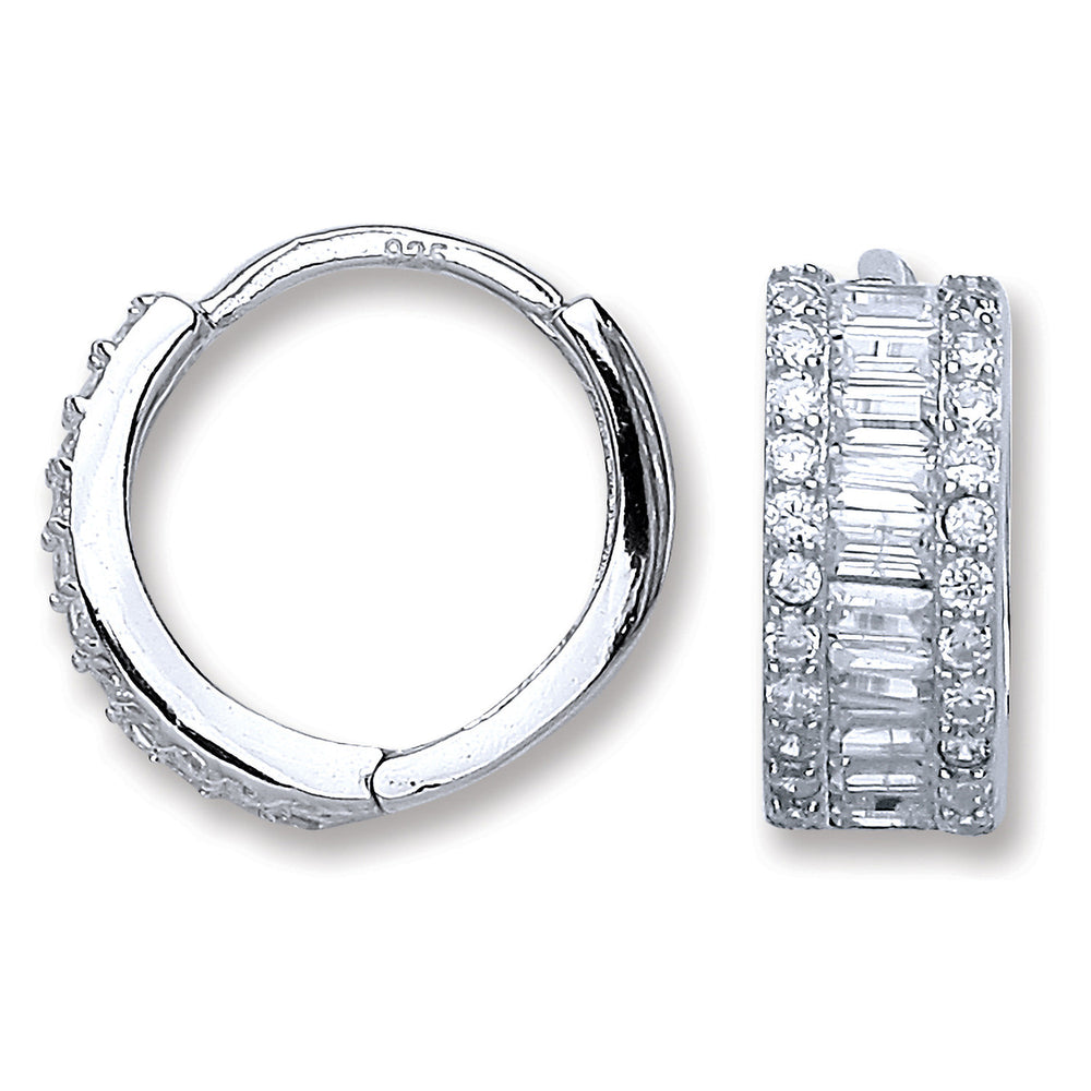 Silver Cubic Zirconia Huggies Earrings