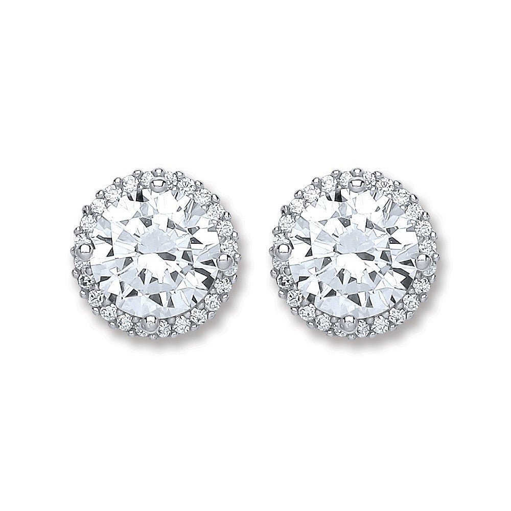 Silver Cubic Zirconia Round Stud Earrings