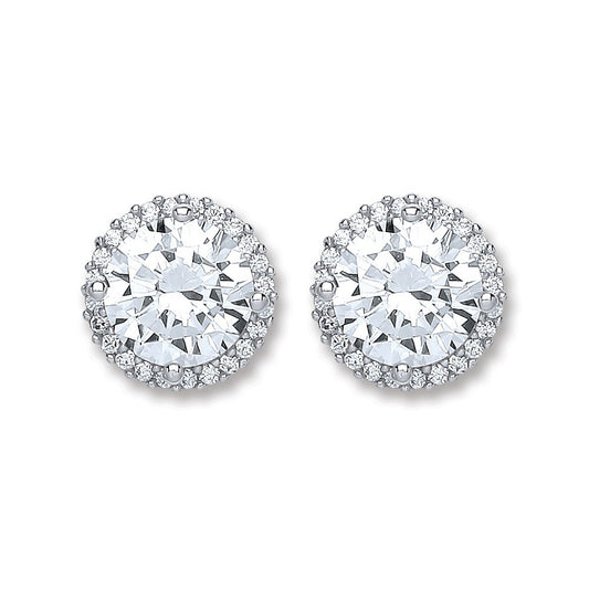 Silver Cubic Zirconia Round Stud Earrings
