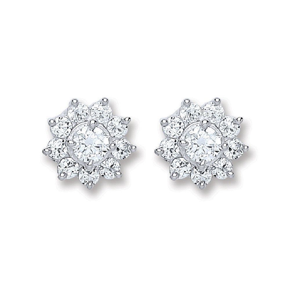 Silver Cubic Zirconia Cluster Stud Earrings - Fine Ring - Certified Authentic - Swiss Made – Luxury Jewellery by Imper