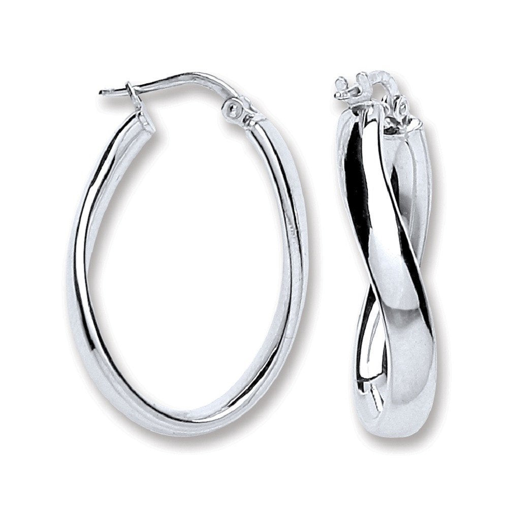 Silver Wavey Oval Tube Hoop Earrings - Fine Ring - Certified Authentic - Swiss Made – Luxury Jewellery by Imperial Tim