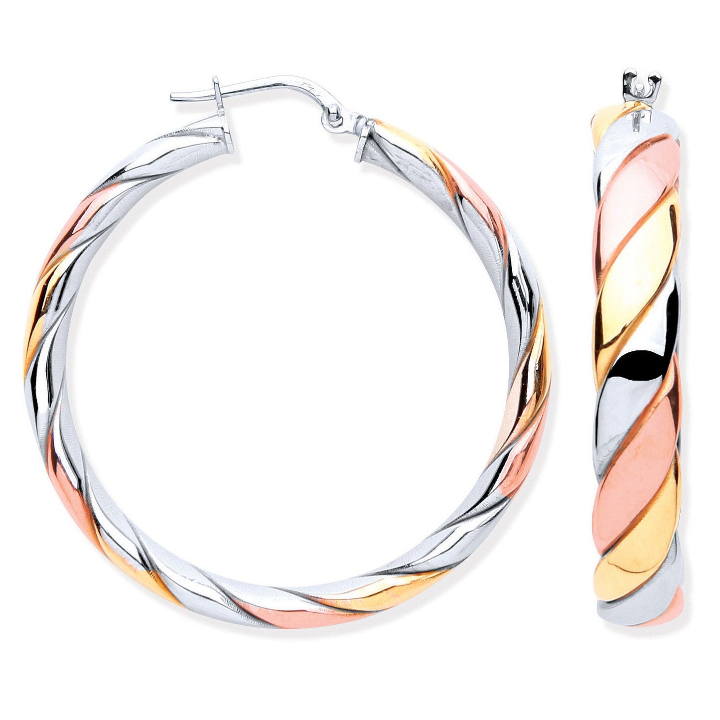 Silver Three Colour Round Hoop Earrings - Fine Ring - Certified Authentic - Swiss Made – Luxury Jewellery by Imperial