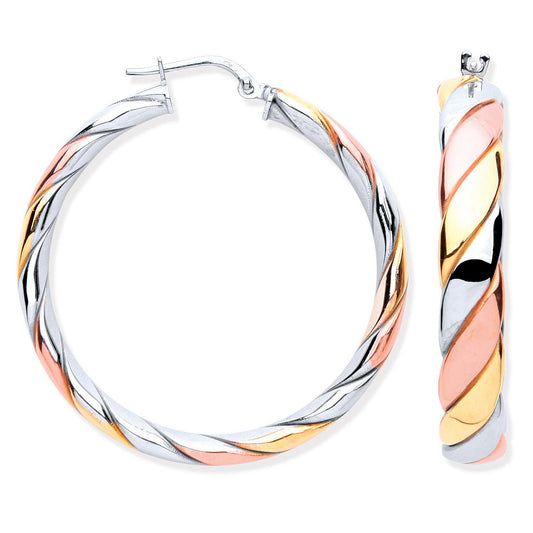 Silver Three Colour Round Hoop Earrings - Fine Ring - Certified Authentic - Swiss Made – Luxury Jewellery by Imperial