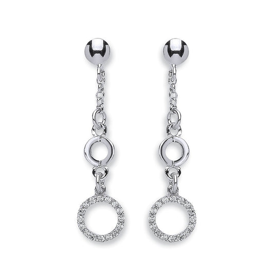 Silver Fancy Cubic Zirconia Circle Drop Earrings