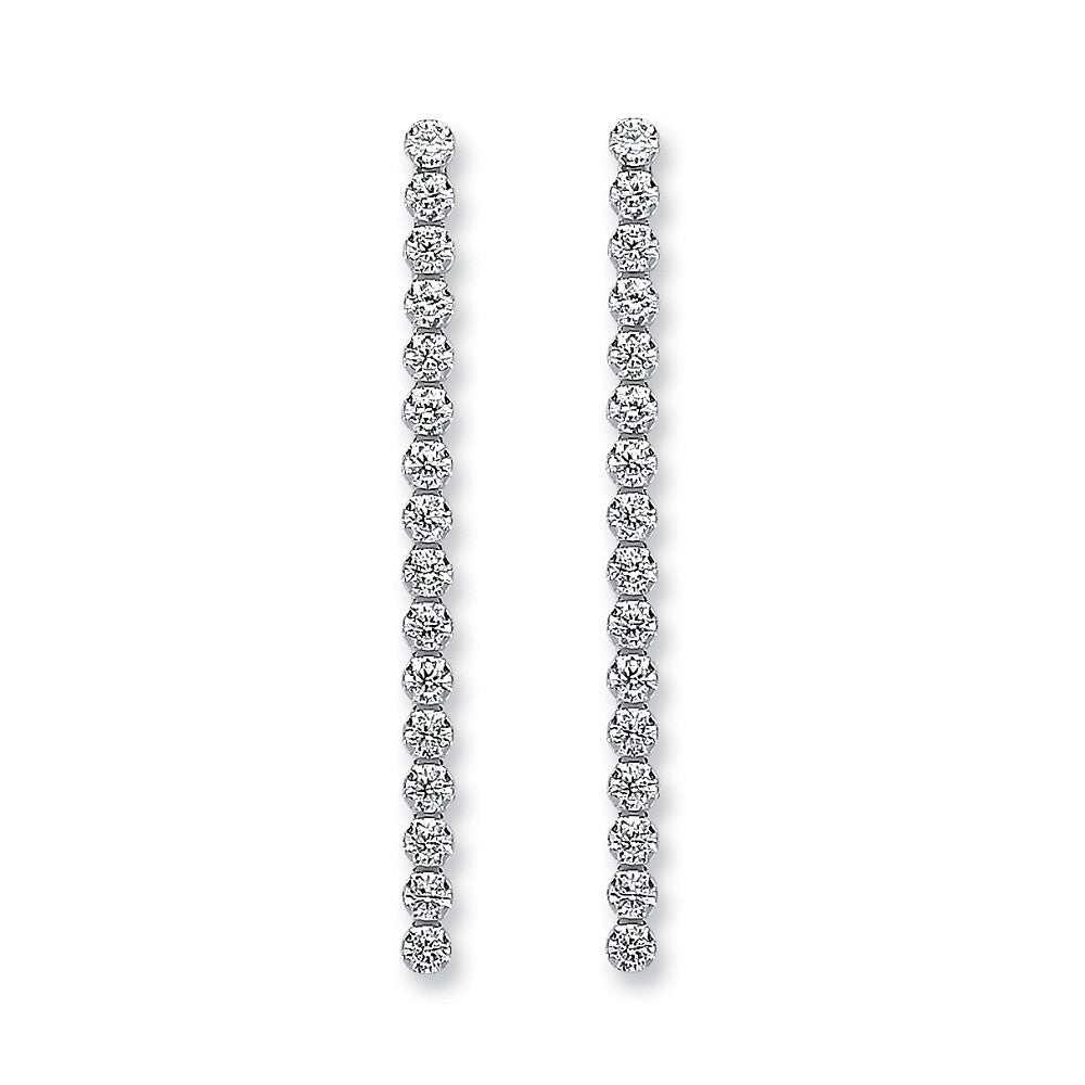 Silver Single Row Cubic Zirconia Drop Earrings