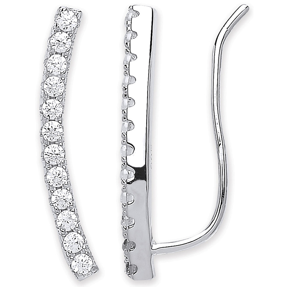 Silver Arc-shaped Ear Hook Cubic Zirconia Ear Clip Earrings
