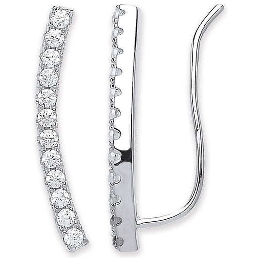 Silver Arc-shaped Ear Hook Cubic Zirconia Ear Clip Earrings