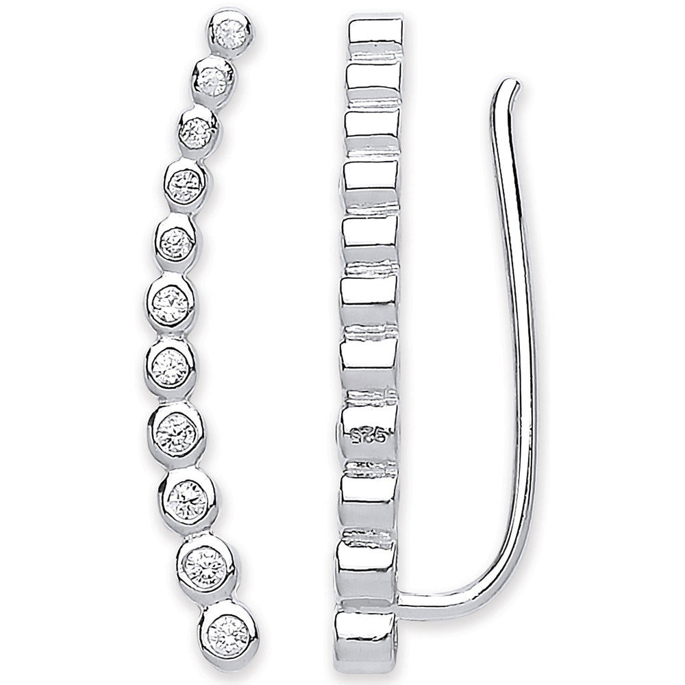 Silver Arc-shaped Ear Hook Rubover Cubic Zirconia Ear Clip Earrings