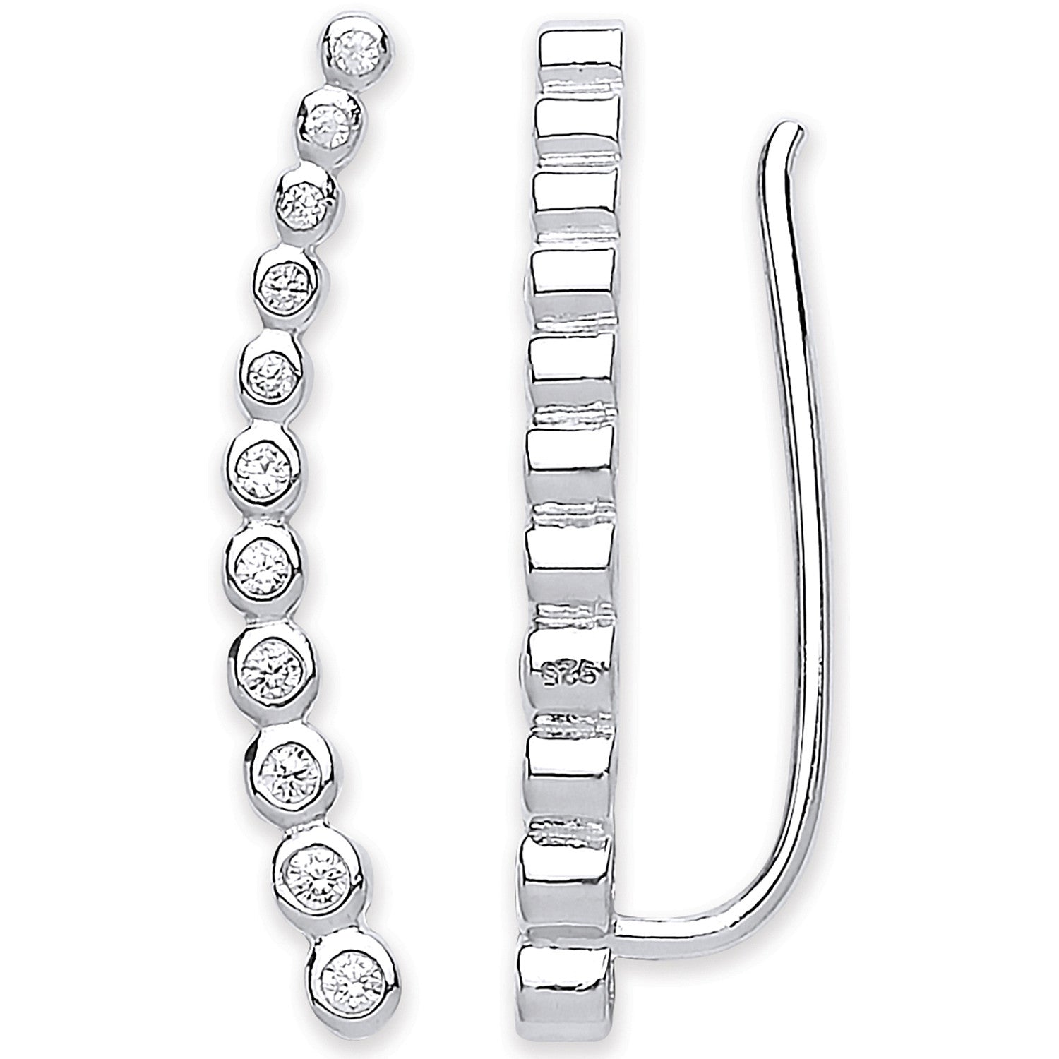 Silver Arc-shaped Ear Hook Rubover Cubic Zirconia Ear Clip Earrings