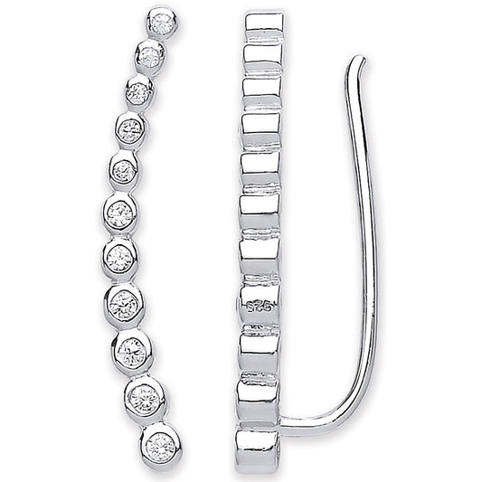 Silver Arc-shaped Ear Hook Rubover Cubic Zirconia Ear Clip Earrings