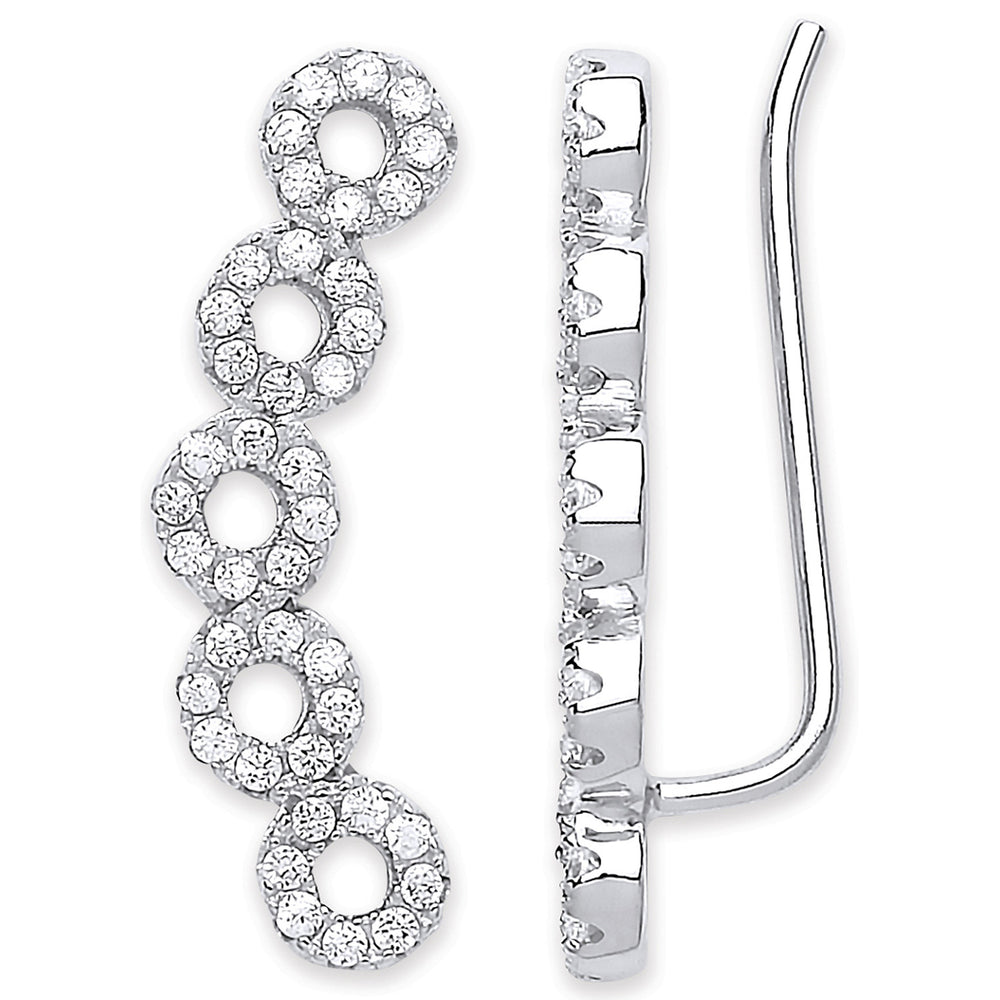 Silver Arc-shaped Ear Hook Cubic Zirconia Circles Ear Clip Earrings