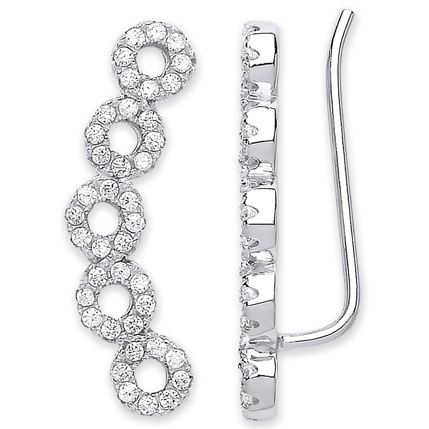 Silver Arc-shaped Ear Hook Cubic Zirconia Circles Ear Clip Earrings