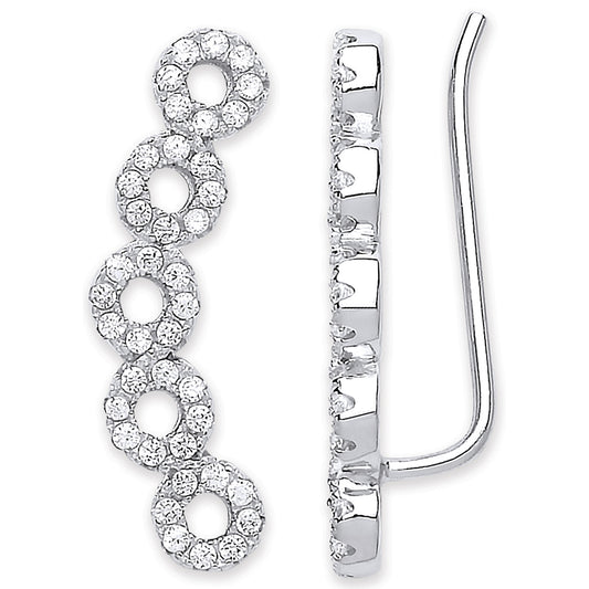 Silver Arc-shaped Ear Hook Cubic Zirconia Circles Ear Clip Earrings