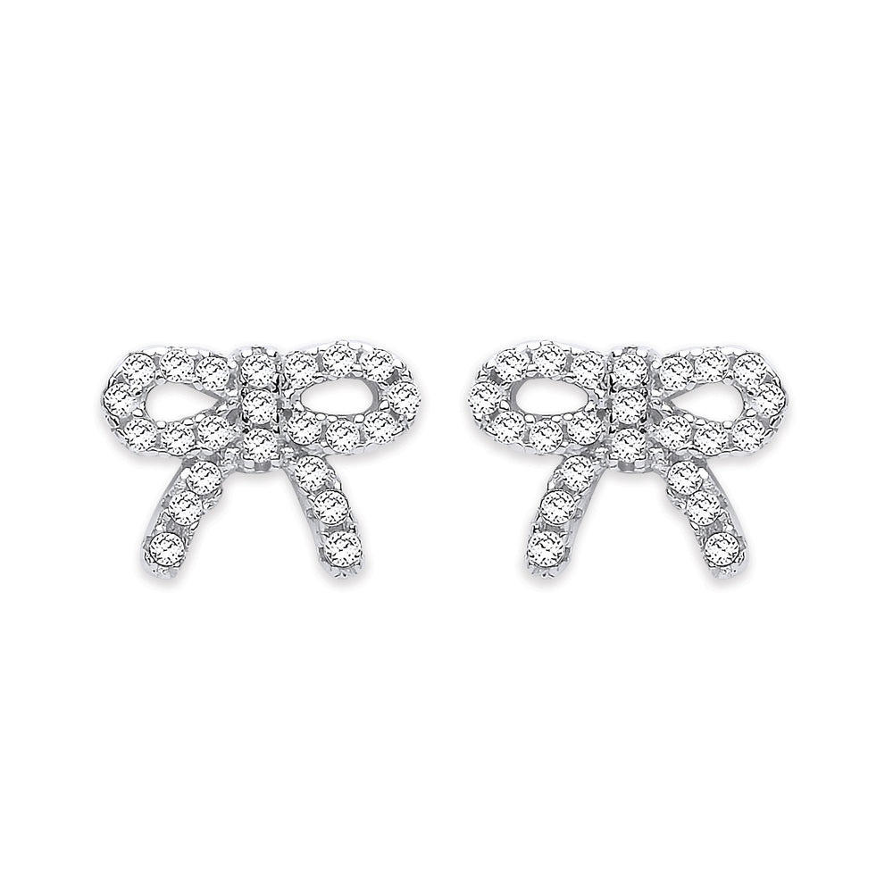 Silver Cubic Zirconia Bow Stud Earrings