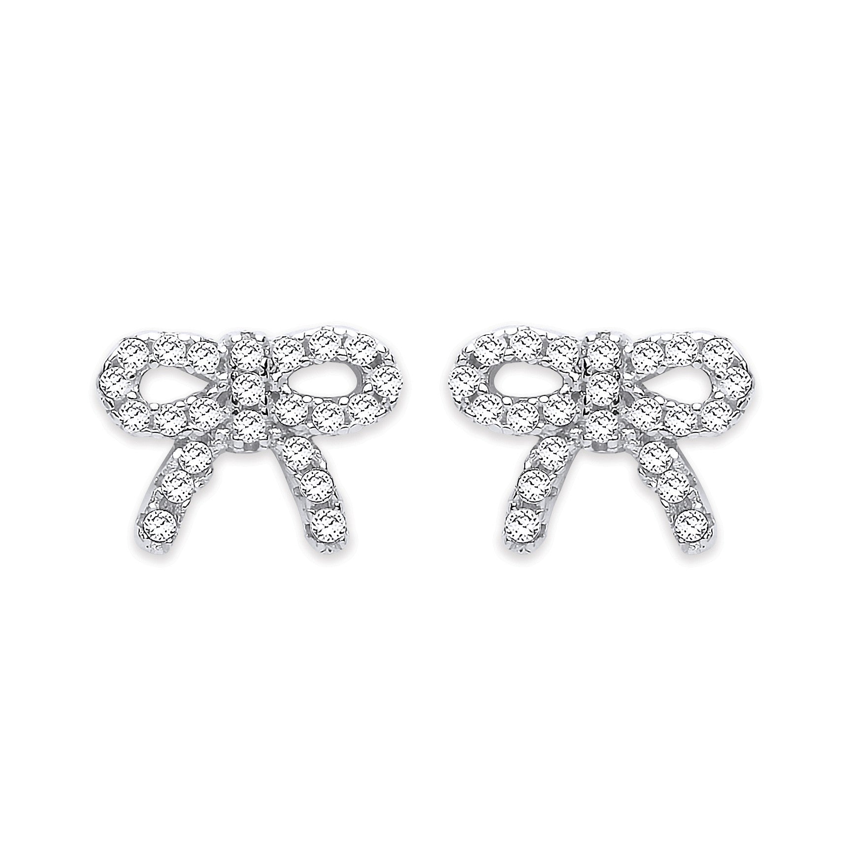 Silver Cubic Zirconia Bow Stud Earrings