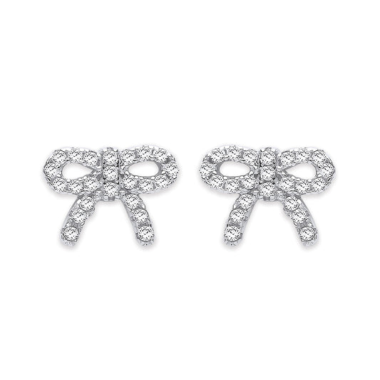 Silver Cubic Zirconia Bow Stud Earrings