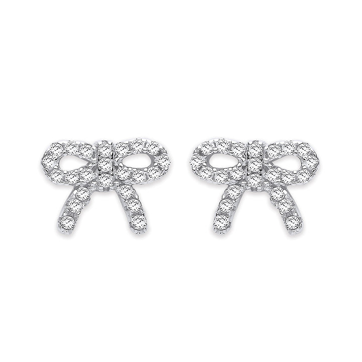 Silver Cubic Zirconia Bow Stud Earrings