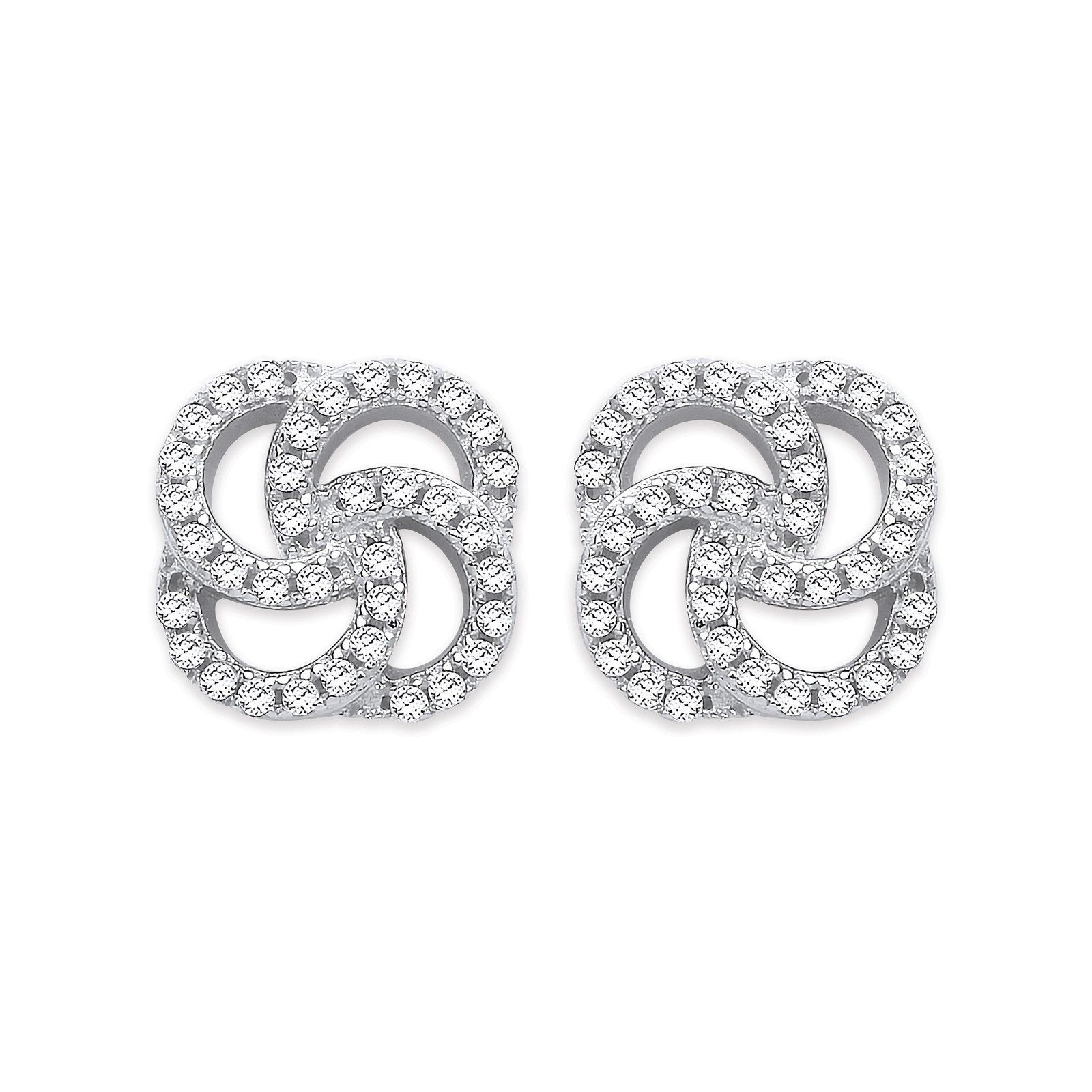 Silver Cubic Zirconia Swirl Stud Earrings - Fine Ring - Certified Authentic - Swiss Made – Luxury Jewellery by Imperia