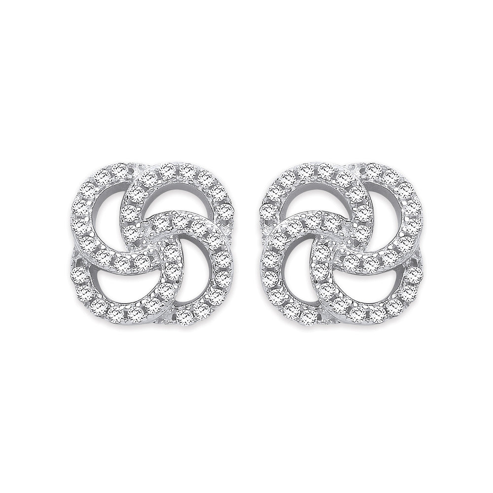 Silver Cubic Zirconia Swirl Stud Earrings