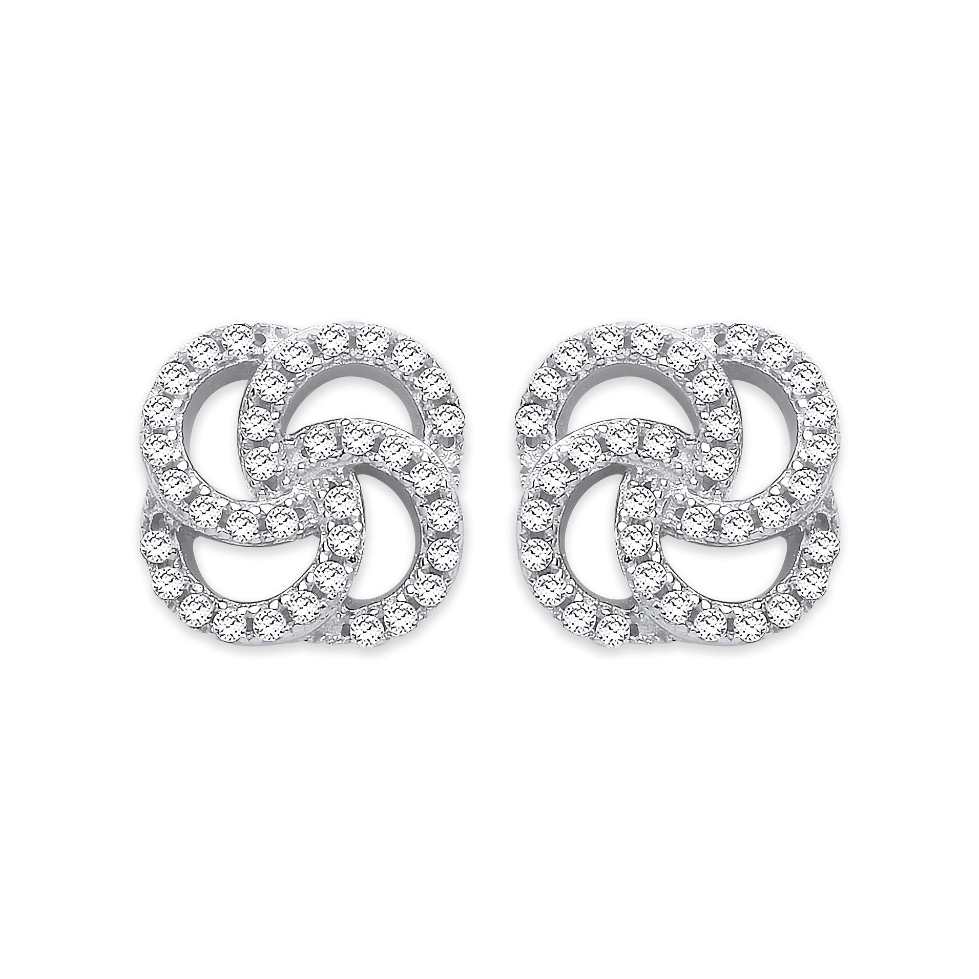 Silver Cubic Zirconia Swirl Stud Earrings