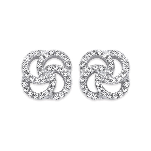 Silver Cubic Zirconia Swirl Stud Earrings
