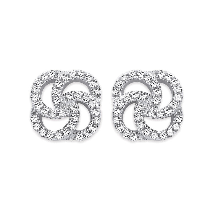 Silver Cubic Zirconia Swirl Stud Earrings