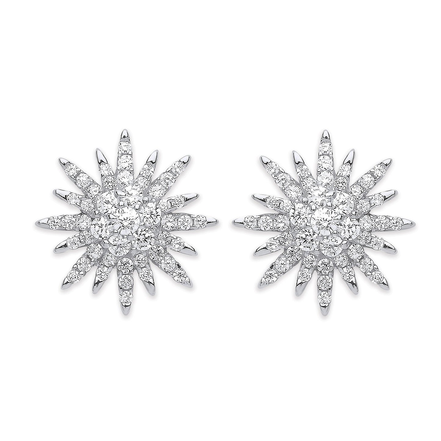 Silver Cubic Zirconia Starburst Stud Earrings - Fine Ring - Certified Authentic - Swiss Made – Luxury Jewellery by Imp