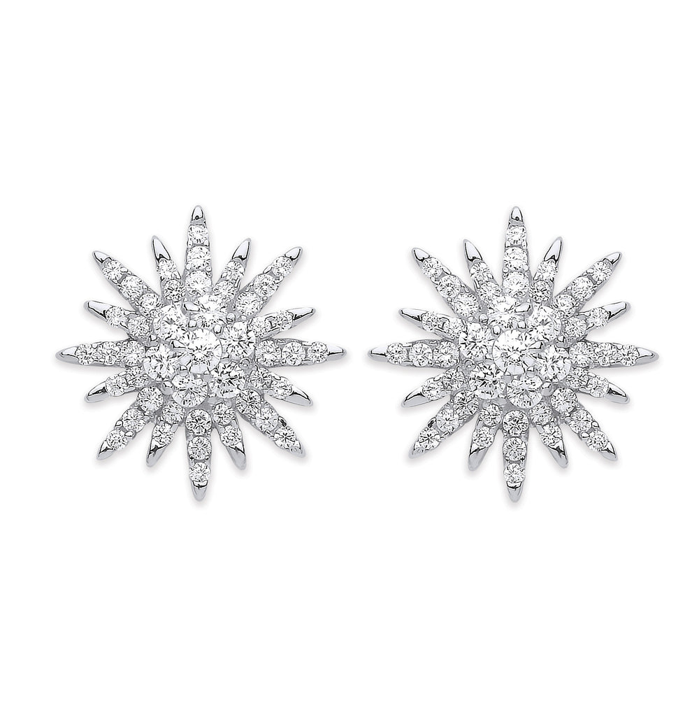 Silver Cubic Zirconia Starburst Stud Earrings