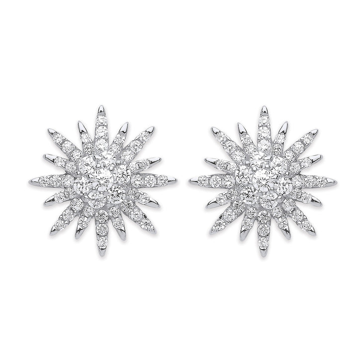 Silver Cubic Zirconia Starburst Stud Earrings