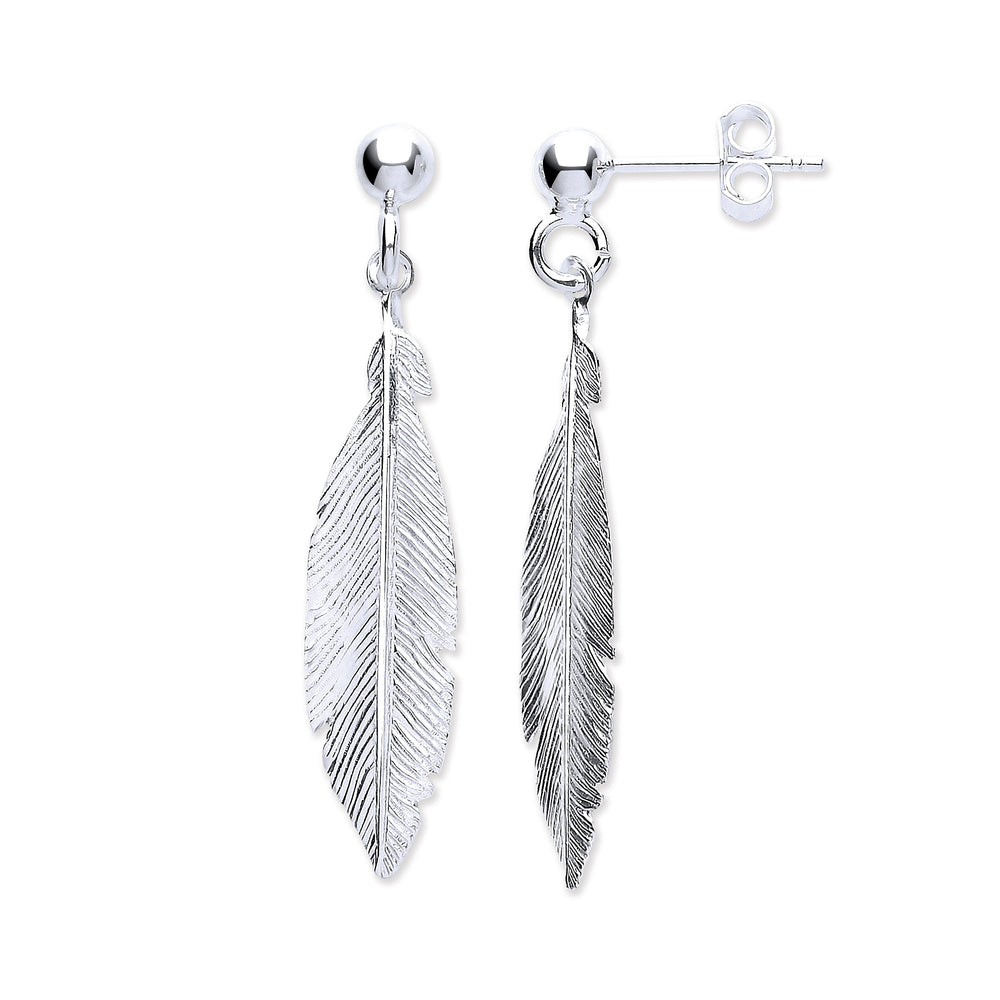 Silver Feather Drop Earrings – product view