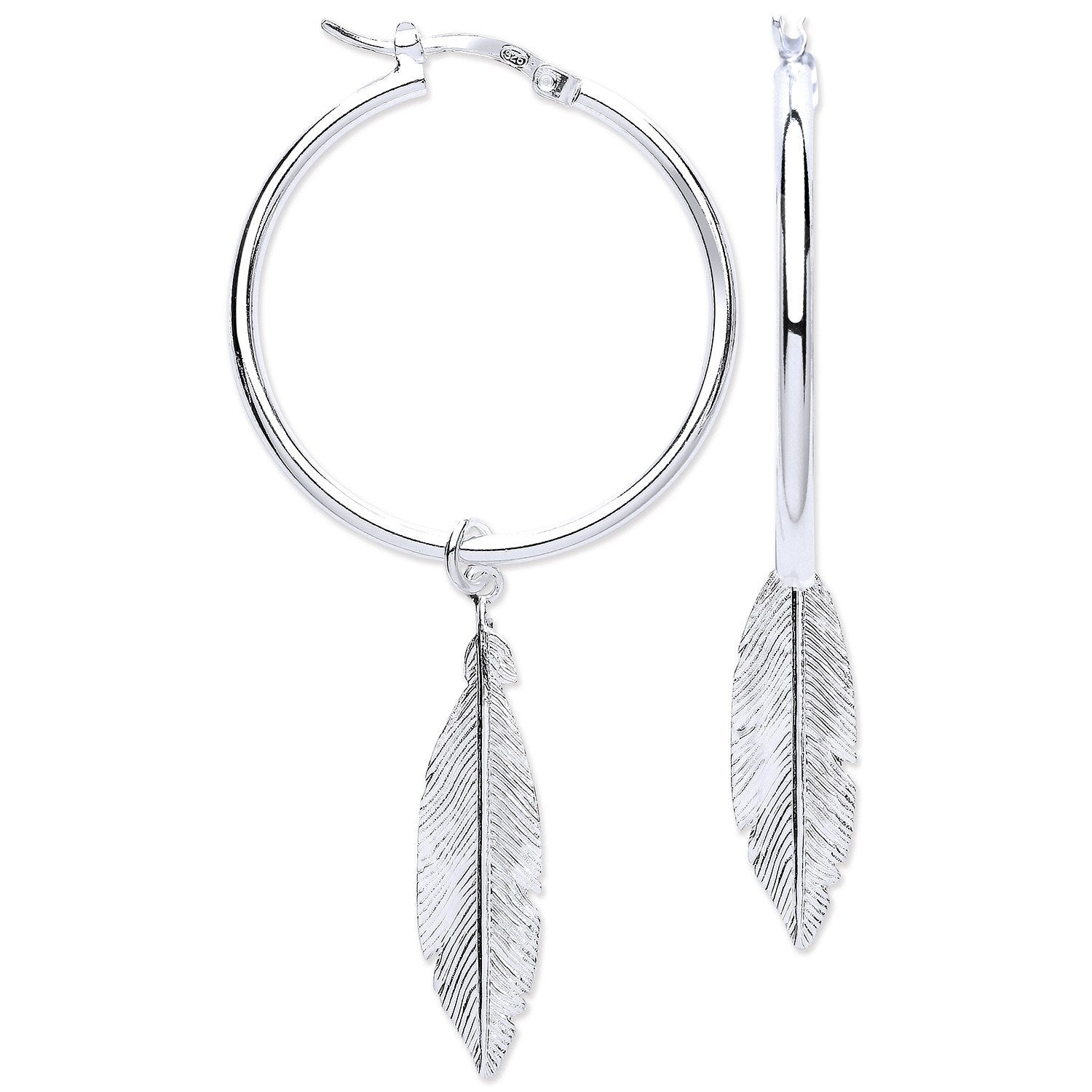 Silver Feather Hoop Earrings - Fine Ring - Certified Authentic - Swiss Made - UK Stock – Luxury Jewellery by Imperial