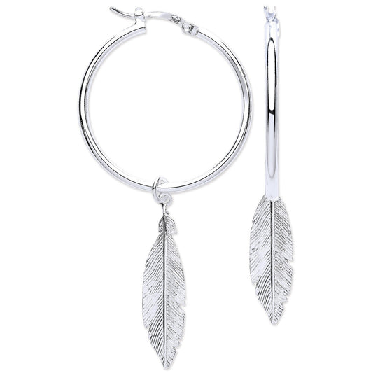 Silver Feather Hoop Earrings - Fine Ring - Certified Authentic - Swiss Made - UK Stock – Luxury Jewellery by Imperial