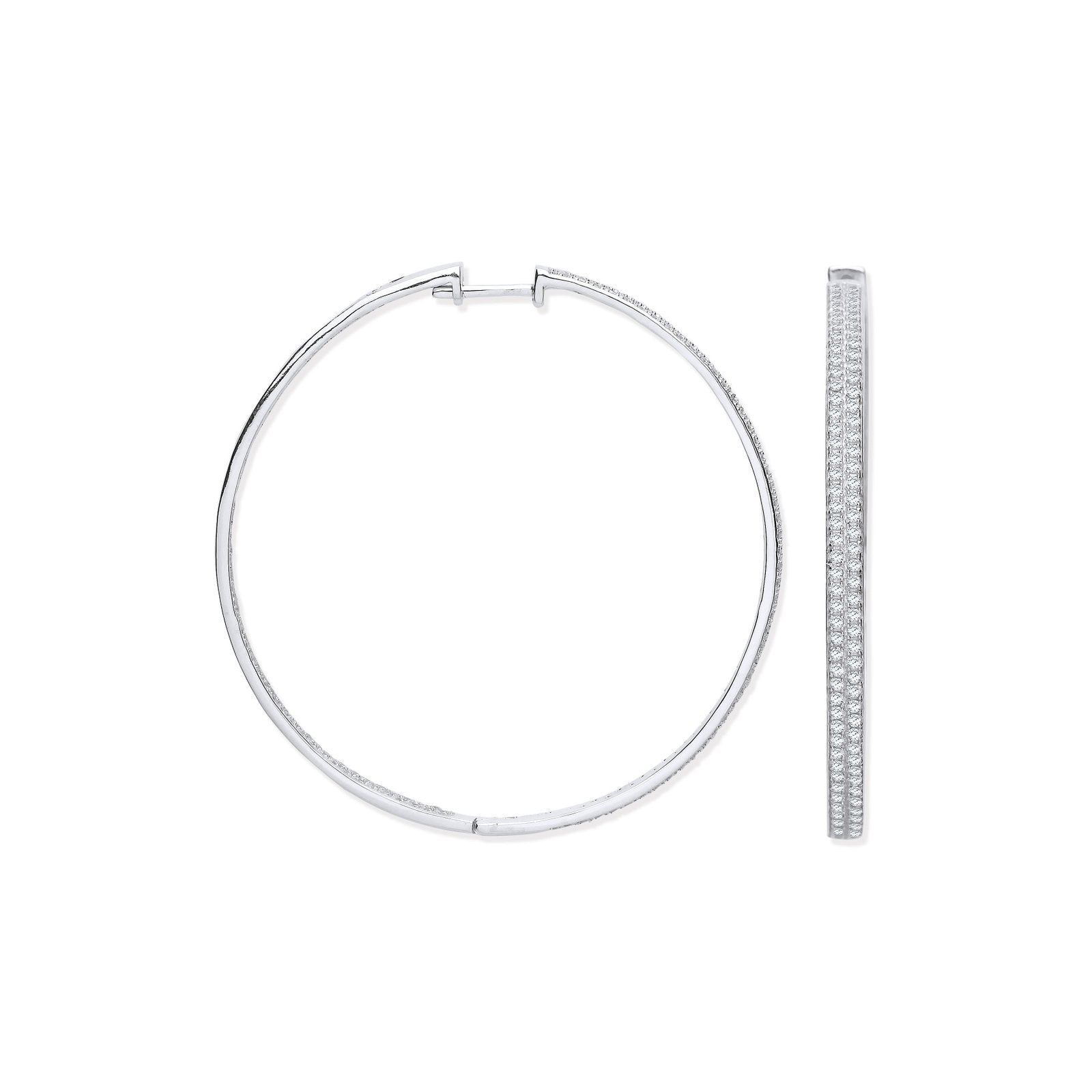 Silver Two Row Cubic Zirconia Hoop Earrings - Fine Ring - Certified Authentic - Swiss Made – Luxury Jewellery by Imper