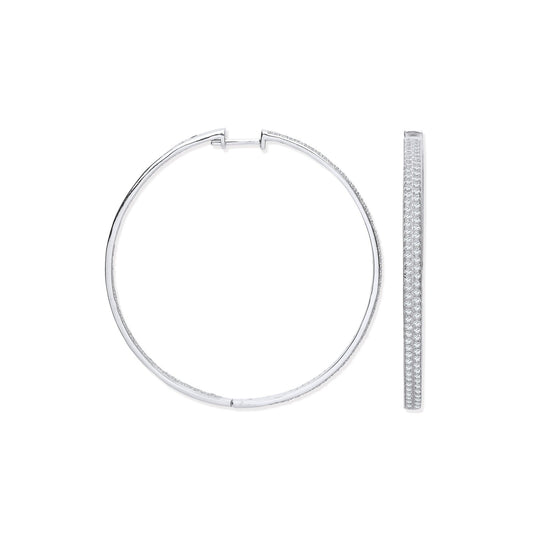 Silver Two Row Cubic Zirconia Hoop Earrings - Fine Ring - Certified Authentic - Swiss Made – Luxury Jewellery by Imper