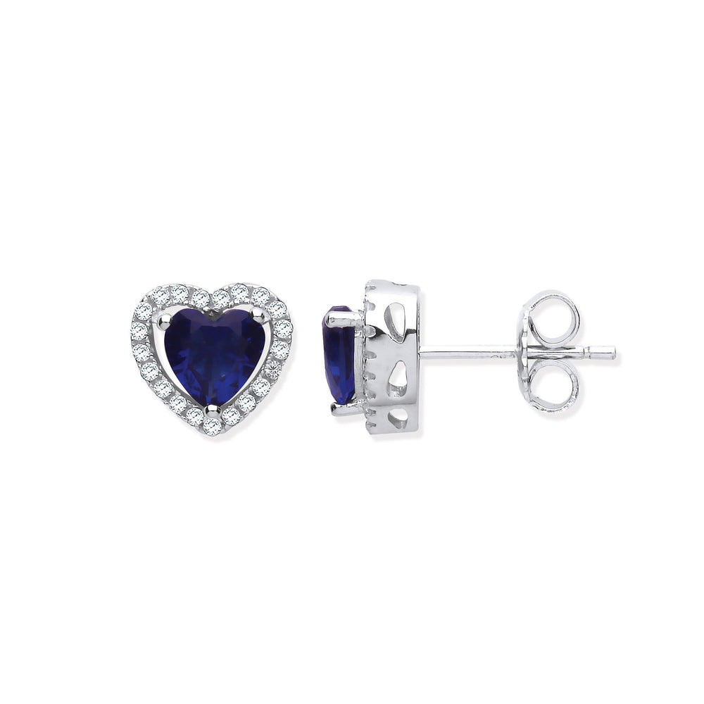 Silver Blue Cubic Zirconia Halo Heart Stud Earrings – product view